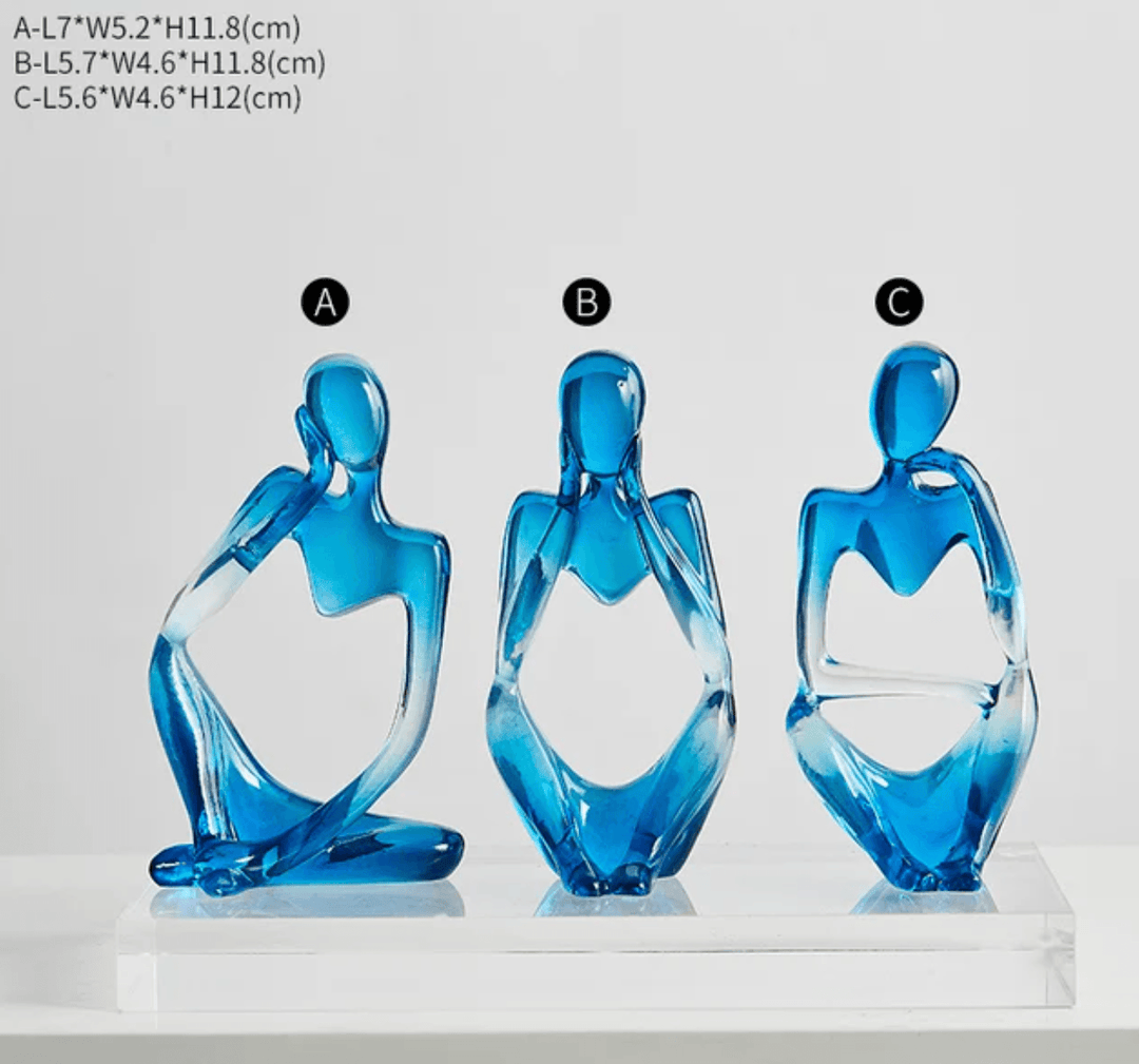 Set of 3 Blue Nordic Style Resin Abstract Figure Ornaments - huemabe - Creative Home Decor