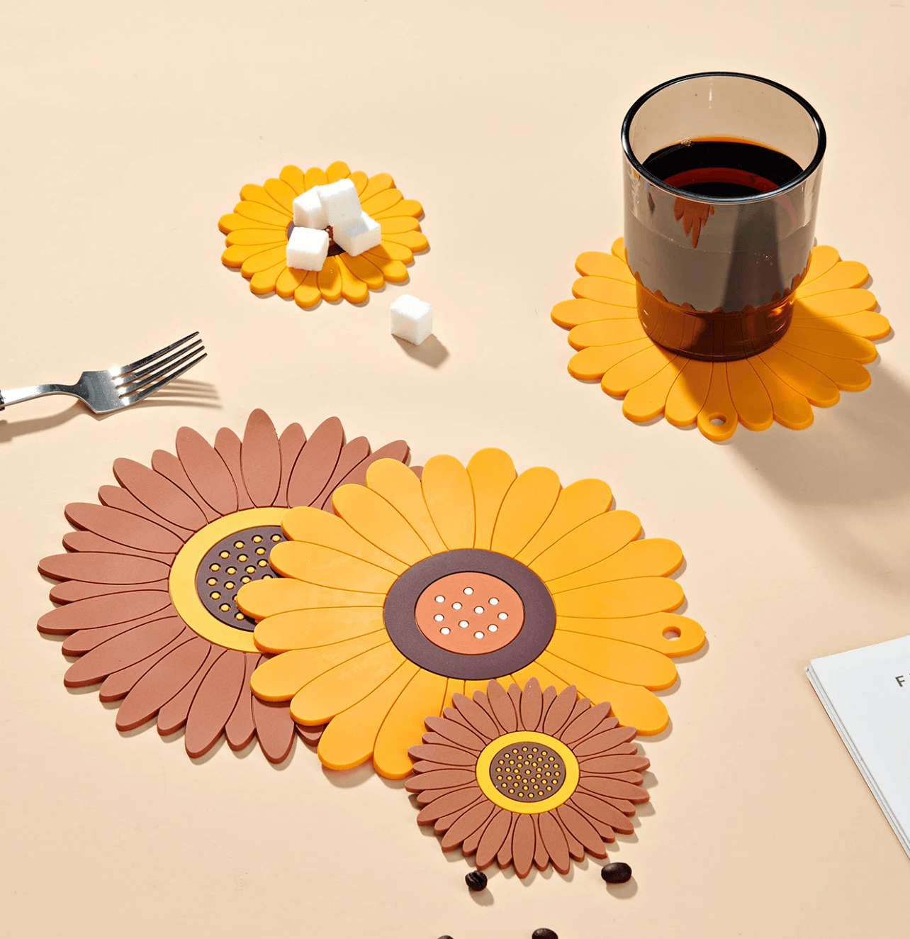 Set of 3 Sunflower Silicone Mat Pad Coaster - huemabe - Creative Home Decor