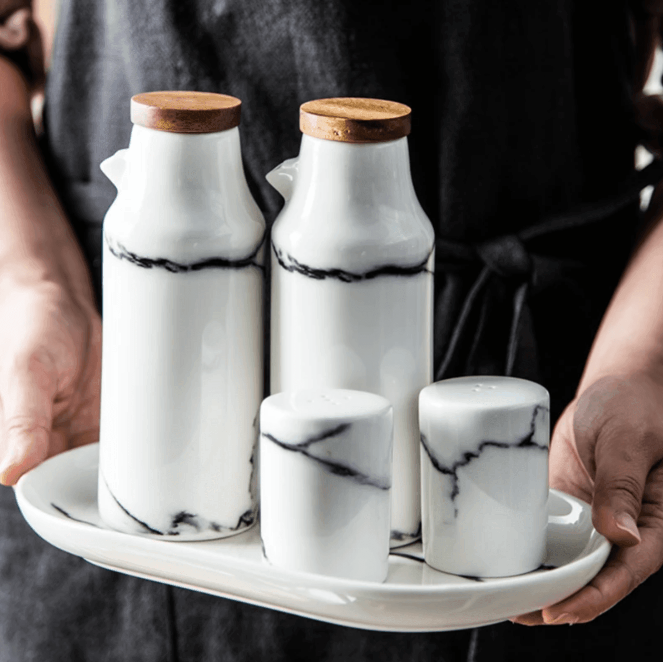 Set of 4 Ceramic Salt Pepper Oil Bottle Set - huemabe - Creative Home Decor