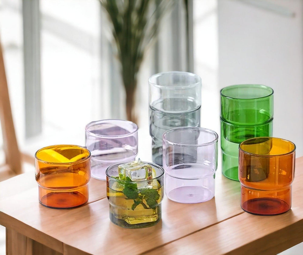 Stackable Colored Glass Water Cup - huemabe - Creative Home Decor