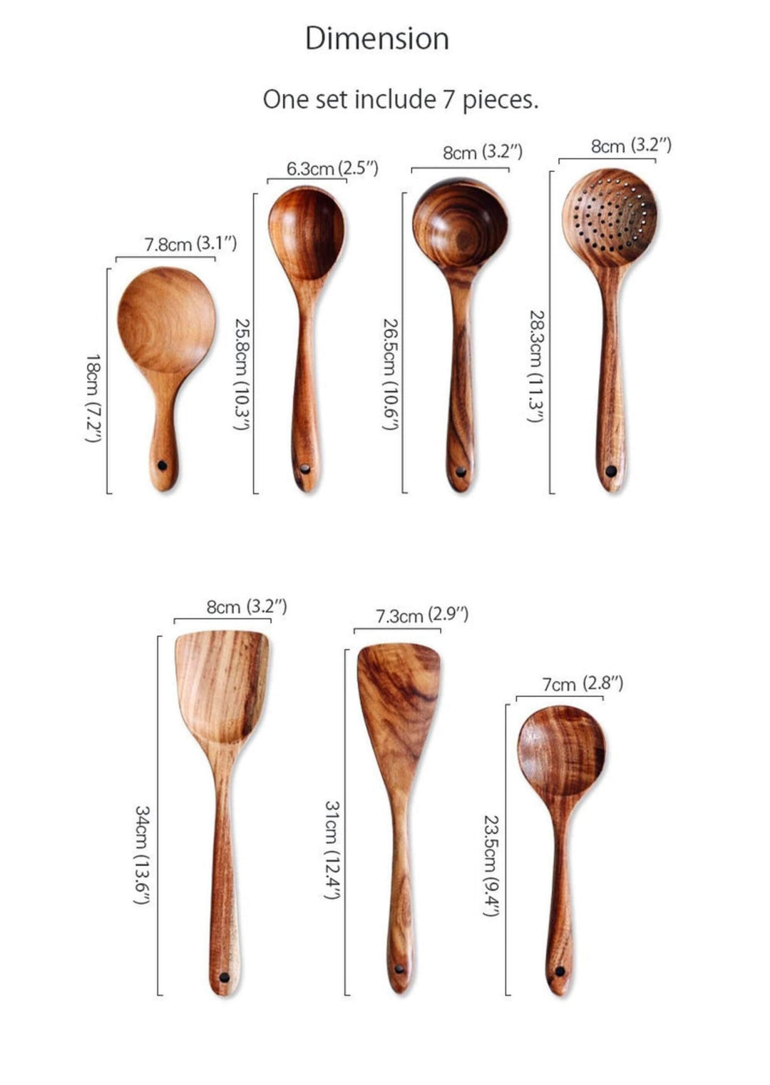 1~7PCS Thailand Teak Natural Wood Tableware Spoon Ladle Turner