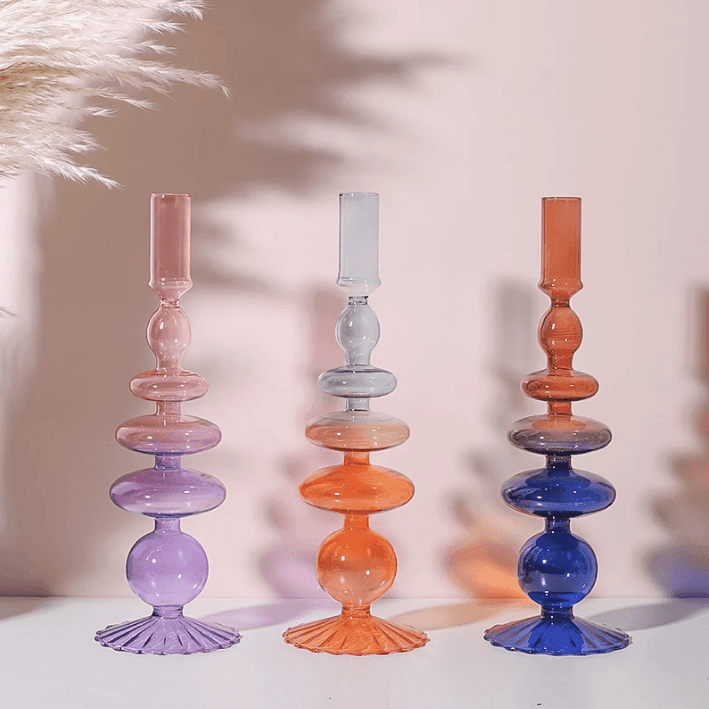 Two Color Glass Classic Craft Candlesticks Holders - huemabe - Creative Home Decor