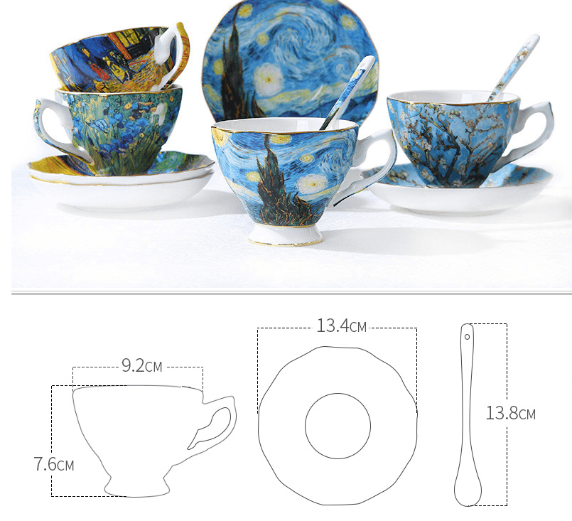 Van Gogh Art Painting Coffee Mugs With Spoon & Plate - huemabe - Creative Home Decor