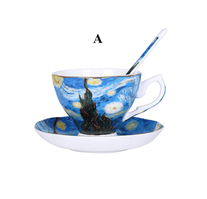 Van Gogh Art Painting Coffee Mugs With Spoon & Plate - huemabe - Creative Home Decor