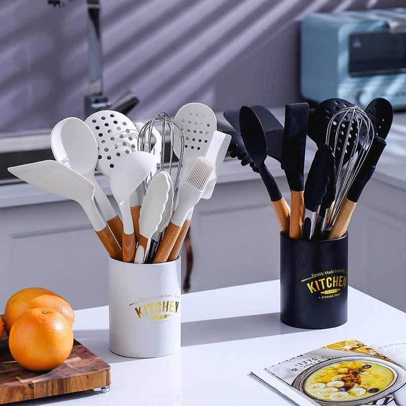White / Black Silicone Kitchen Utensils Set - huemabe - Creative Home Decor