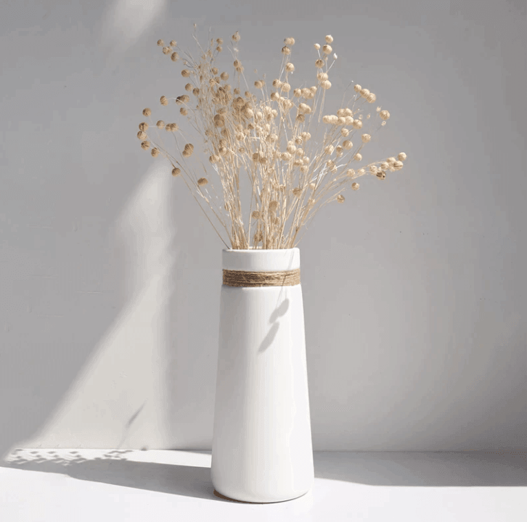 White Ceramic Vases with Rope - huemabe - Creative Home Decor