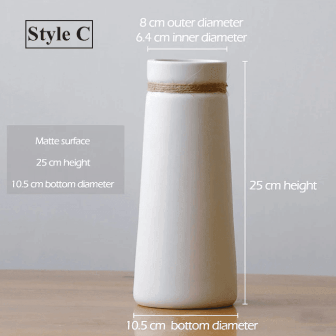 White Ceramic Vases with Rope - huemabe - Creative Home Decor