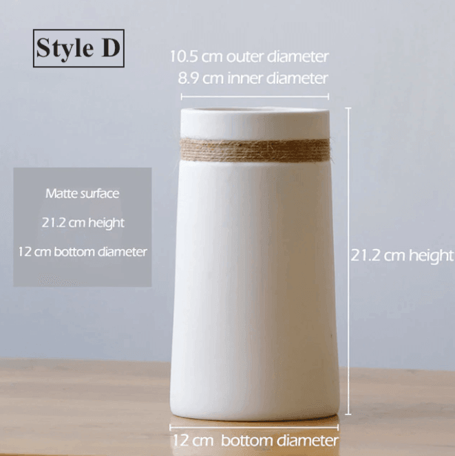 White Ceramic Vases with Rope - huemabe - Creative Home Decor